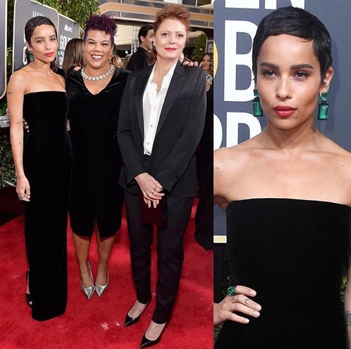 Zoe Kravitz in Saint Laurent dress and Lorraine Schwartz jewels alongside Susan Sarandon and activist Rosa Clemente